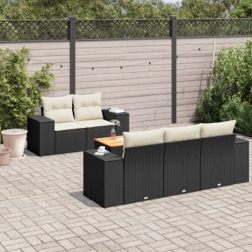  6 részes fekete polyrattan kerti ülőgarnitúra párnákkal