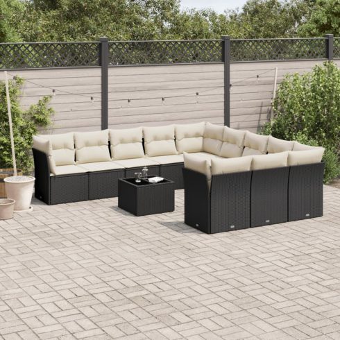 12 részes fekete polyrattan kerti ülőgarnitúra párnákkal