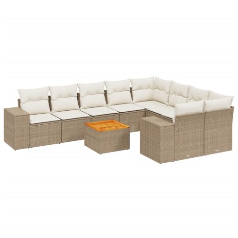 10 részes bézs polyrattan kerti ülőgarnitúra párnával