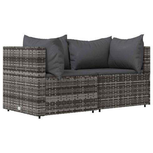 2 db szürke polyrattan kerti sarokkanapé párnával