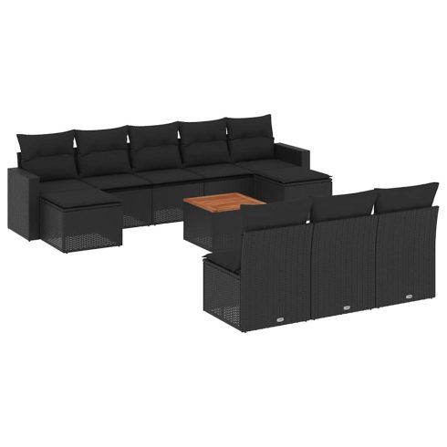 11 részes fekete polyrattan kerti ülőgarnitúra párnákkal
