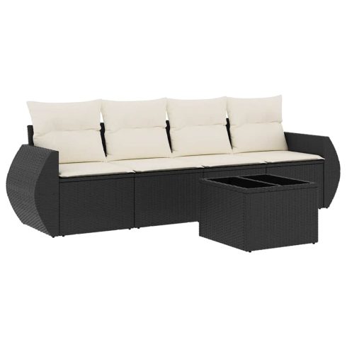 5 részes fekete polyrattan kerti kanapészett párnákkal