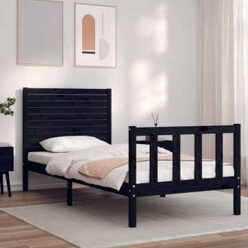 Fekete tömör fa ágykeret fejtámlával Small Single