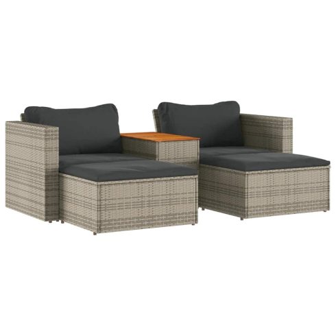 5 részes szürke polyrattan akácfa kerti ülőgarnitúra párnákkal