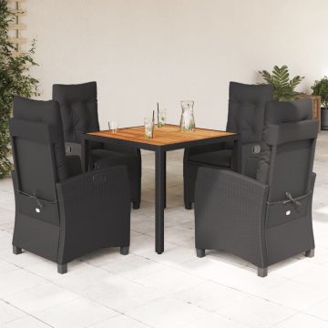   5 részes fekete polyrattan kerti étkezőgarnitúra párnákkal