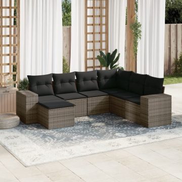   7 részes szürke polyrattan kerti ülőgarnitúra párnákkal