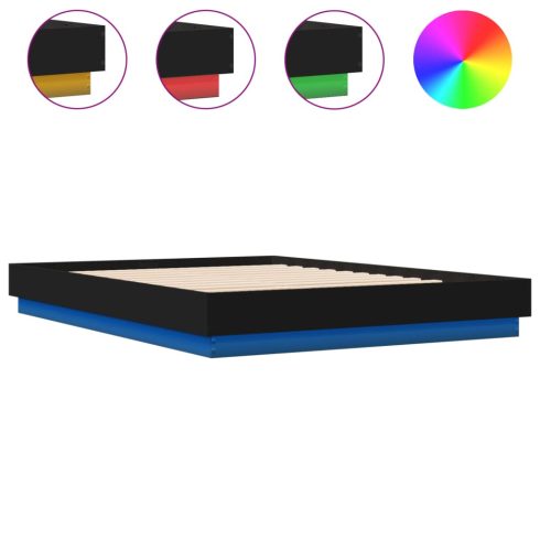 Fekete ágykeret LED-es matrac nélkül 150 x 200 cm