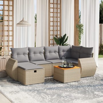   7 részes vegyes bézs polyrattan kerti ülőgarnitúra párnákkal