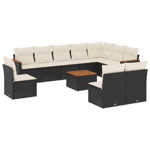 11 részes fekete polyrattan kerti ülőgarnitúra párnákkal