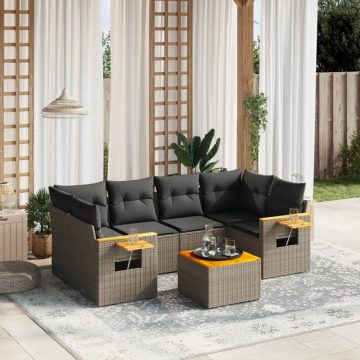   7 részes szürke polyrattan kerti ülőgarnitúra párnákkal