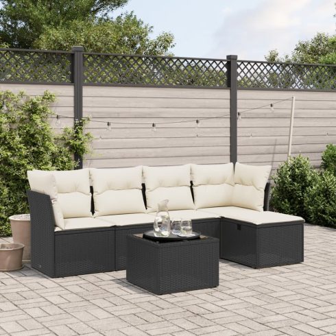 6 részes fekete polyrattan kerti ülőgarnitúra párnákkal