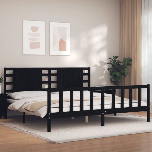 Fekete tömör fa ágykeret fejtámlával 200 x 200 cm