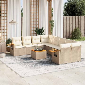 9 részes bézs polyrattan kerti ülőgarnitúra párnákkal