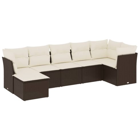 7 részes barna polyrattan kerti ülőgarnitúra párnákkal