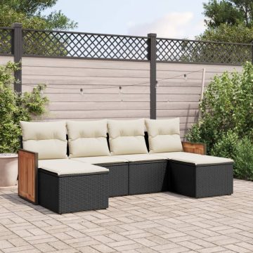   6 részes fekete polyrattan kerti ülőgarnitúra párnákkal
