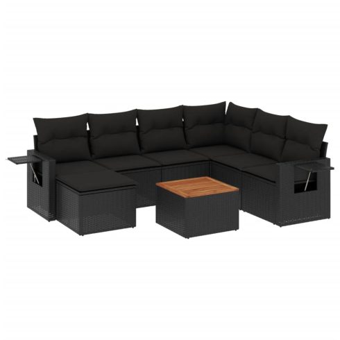 8 részes fekete polyrattan kerti ülőgarnitúra párnákkal