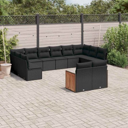 12 részes fekete polyrattan kerti ülőgarnitúra párnákkal