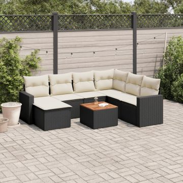   8 részes fekete polyrattan kerti ülőgarnitúra párnákkal
