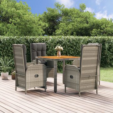   5 részes szürke polyrattan kerti étkezőgarnitúra párnával