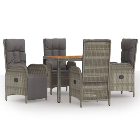 5 részes szürke polyrattan kerti étkezőgarnitúra párnával