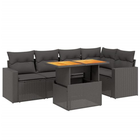 6 részes fekete polyrattan kerti ülőgarnitúra párnákkal