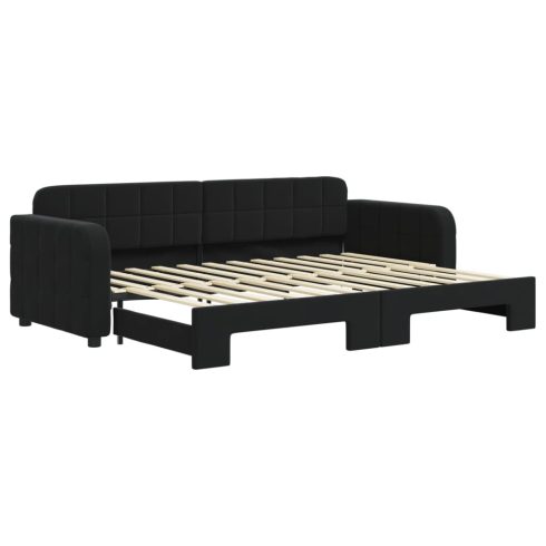 Fekete kihúzható bársony heverő 80 x 200 cm