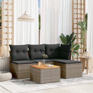   5 részes szürke polyrattan kerti ülőgarnitúra párnákkal