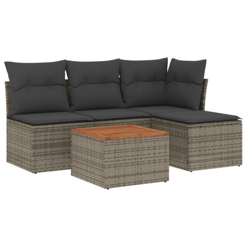 5 részes szürke polyrattan kerti ülőgarnitúra párnákkal