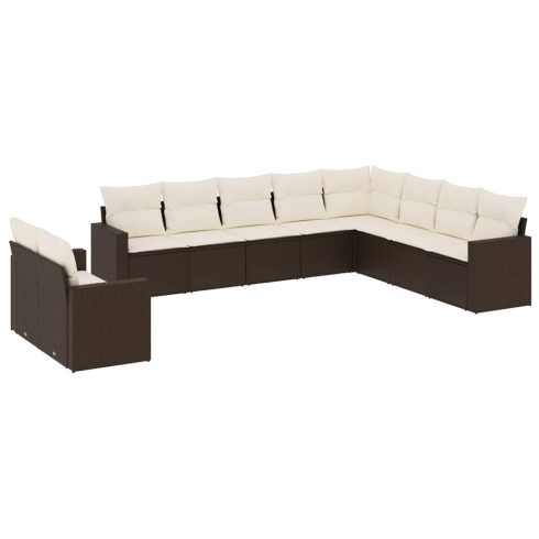 10 részes barna polyrattan kerti ülőgarnitúra párnákkal