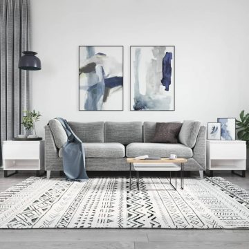   2 db magasfényű fehér szerelt fa dohányzóasztal 50 x 46 x 50 cm