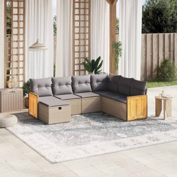   7 részes vegyes bézs polyrattan kerti ülőgarnitúra párnákkal