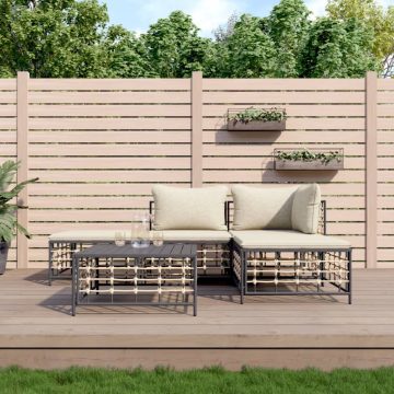   5 részes antracitszürke polyrattan kerti ülőgarnitúra párnákkal