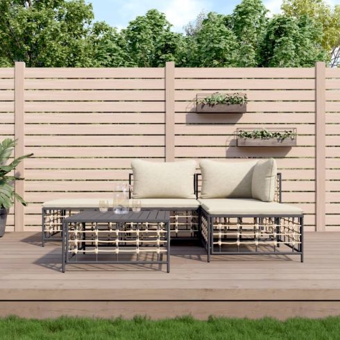 5 részes antracitszürke polyrattan kerti ülőgarnitúra párnákkal