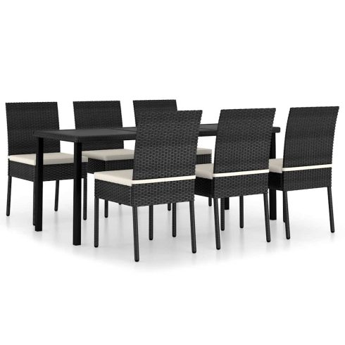7 részes fekete polyrattan kerti étkezőgarnitúra