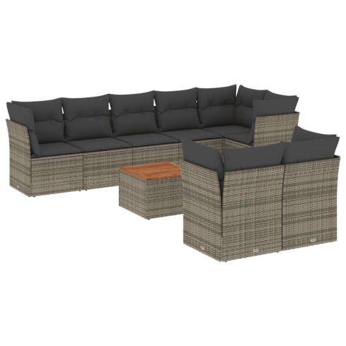 9 részes szürke polyrattan kerti ülőgarnitúra párnákkal