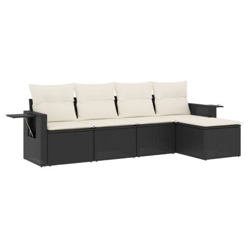 5 részes fekete polyrattan kerti kanapészett párnákkal