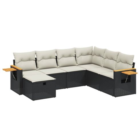 7 részes fekete polyrattan kerti ülőgarnitúra párnával
