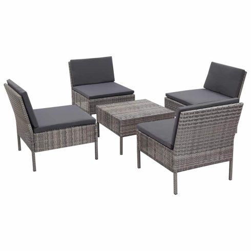 5-részes szürke polyrattan kerti bútorszett párnákkal