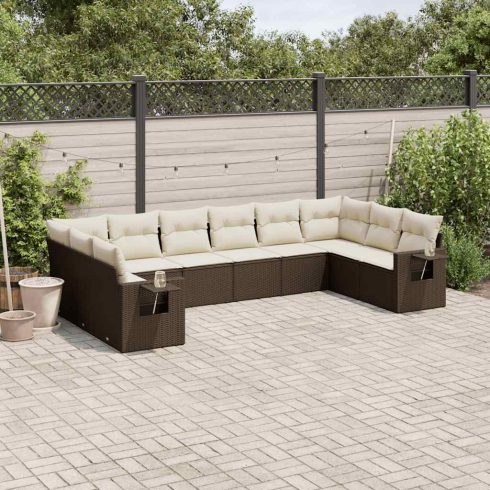 10 részes barna polyrattan kerti ülőgarnitúra párnákkal