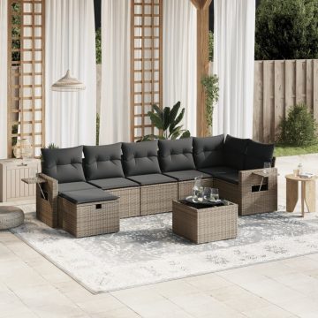  8 részes szürke polyrattan kerti ülőgarnitúra párnákkal