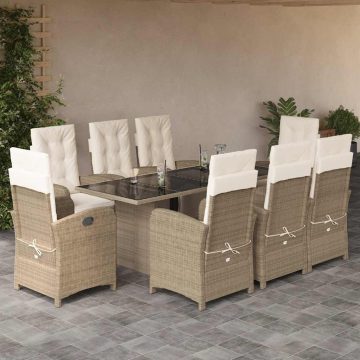   9 részes bézs polyrattan kerti étkezőgarnitúra párnákkal