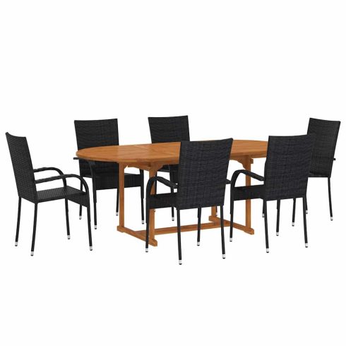 7 részes fekete polyrattan kerti étkezőgarnitúra