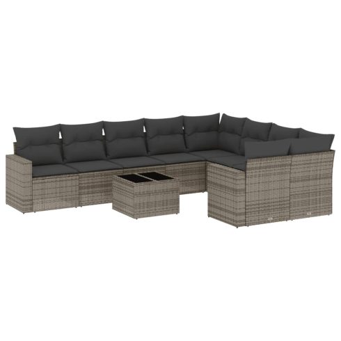 10 részes szürke polyrattan kerti ülőgarnitúra párnákkal