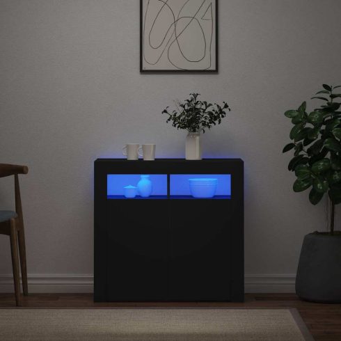 Fekete tálalószekrény LED-világítással 80 x 35 x 75 cm