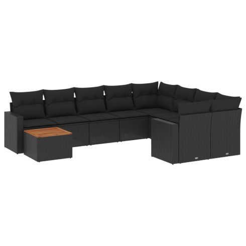 10 részes fekete polyrattan kerti ülőgarnitúra párnákkal
