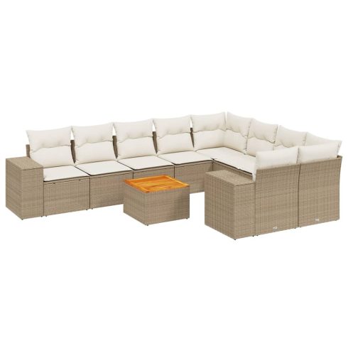 10 részes bézs polyrattan kerti ülőgarnitúra párnával