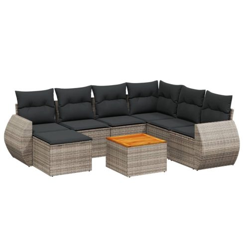 8 részes szürke polyrattan kerti ülőgarnitúra párnákkal
