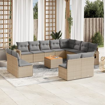   13 részes bézs polyrattan kerti ülőgarnitúra párnákkal