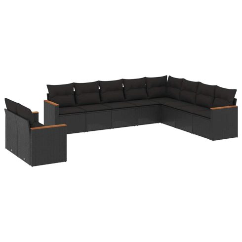 10 részes fekete polyrattan kerti ülőgarnitúra párnákkal