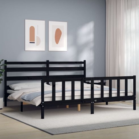 Fekete tömör fa ágykeret fejtámlával 200 x 200 cm